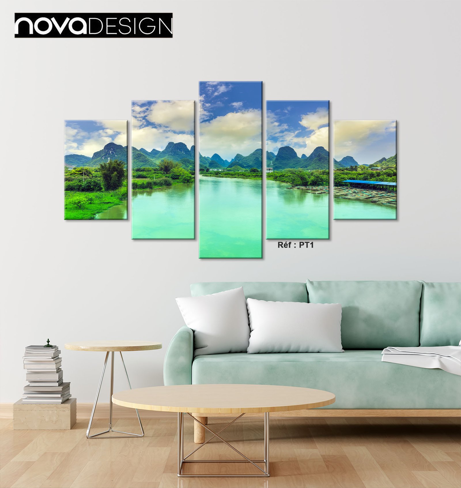 Tableau canvas 5 pièces paysage de rivière en montagne