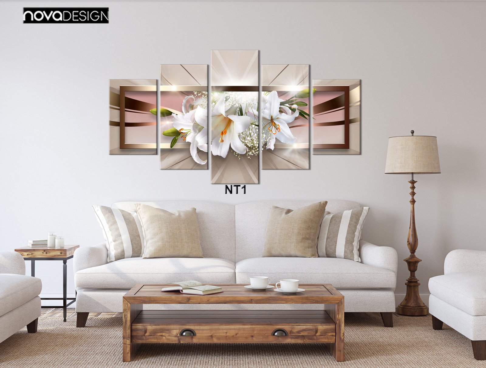 Tableau canvas lys blancs 5 panneaux