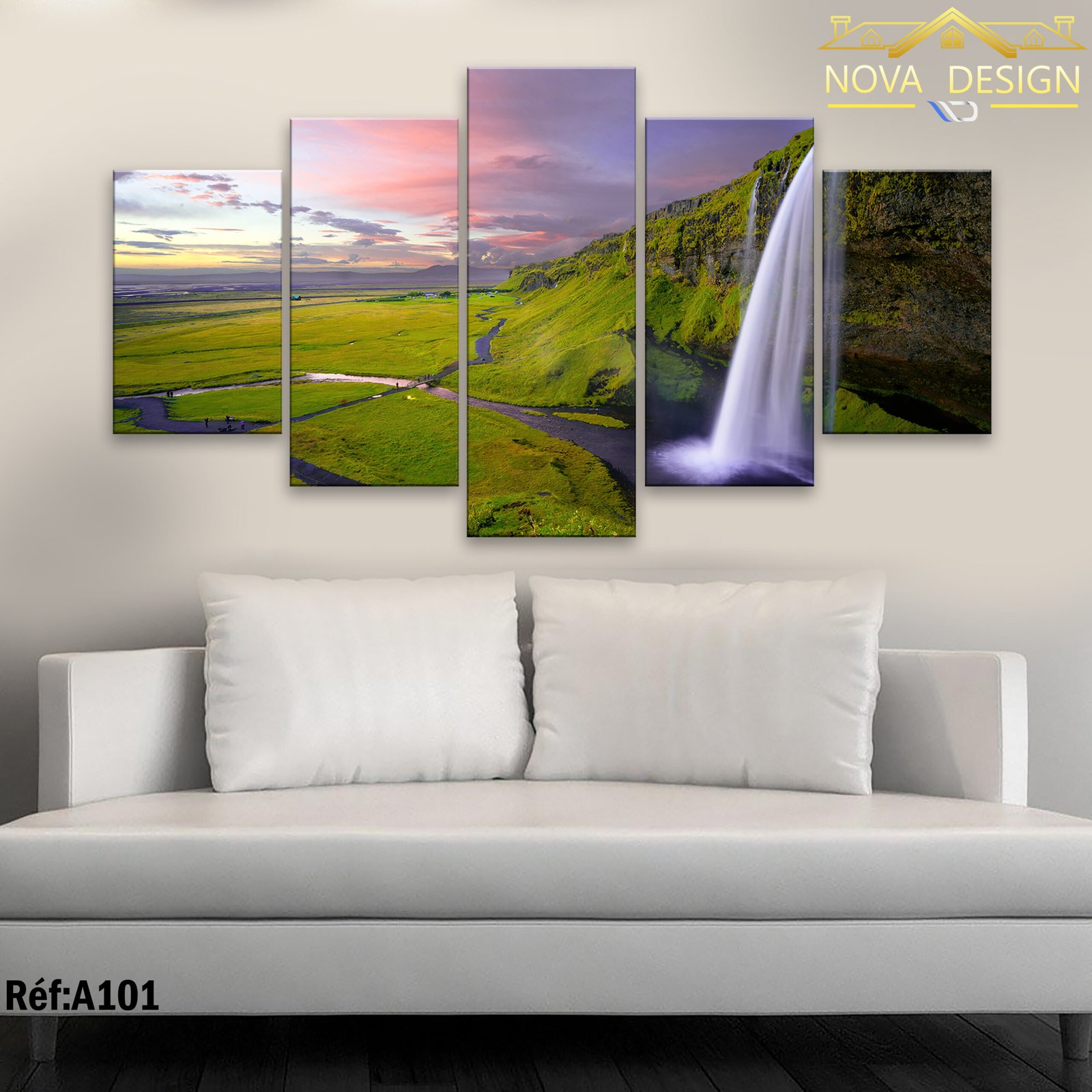 Tableau canvas 5 pièces Vallée verte et cascade — vallée verte et cascade
