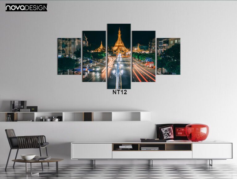 Tableau canvas 5 pièces Pagode dorée Shwedagon nuit