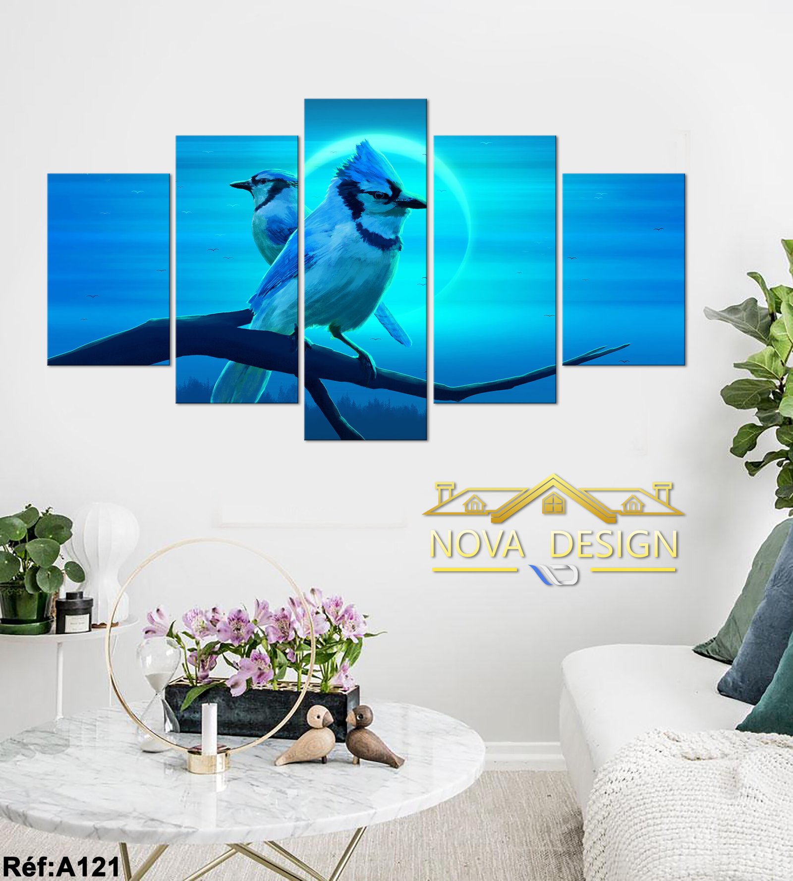Tableau canvas 5 pièces Deux geais bleus — deux geais bleus