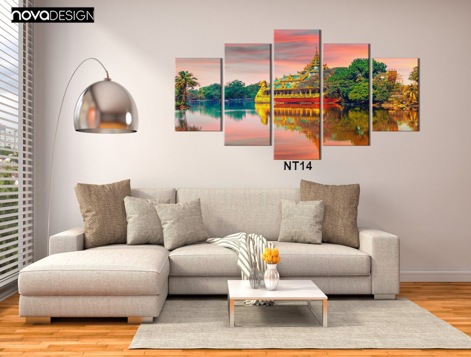 Tableau canvas Pagode dorée au bord du lac