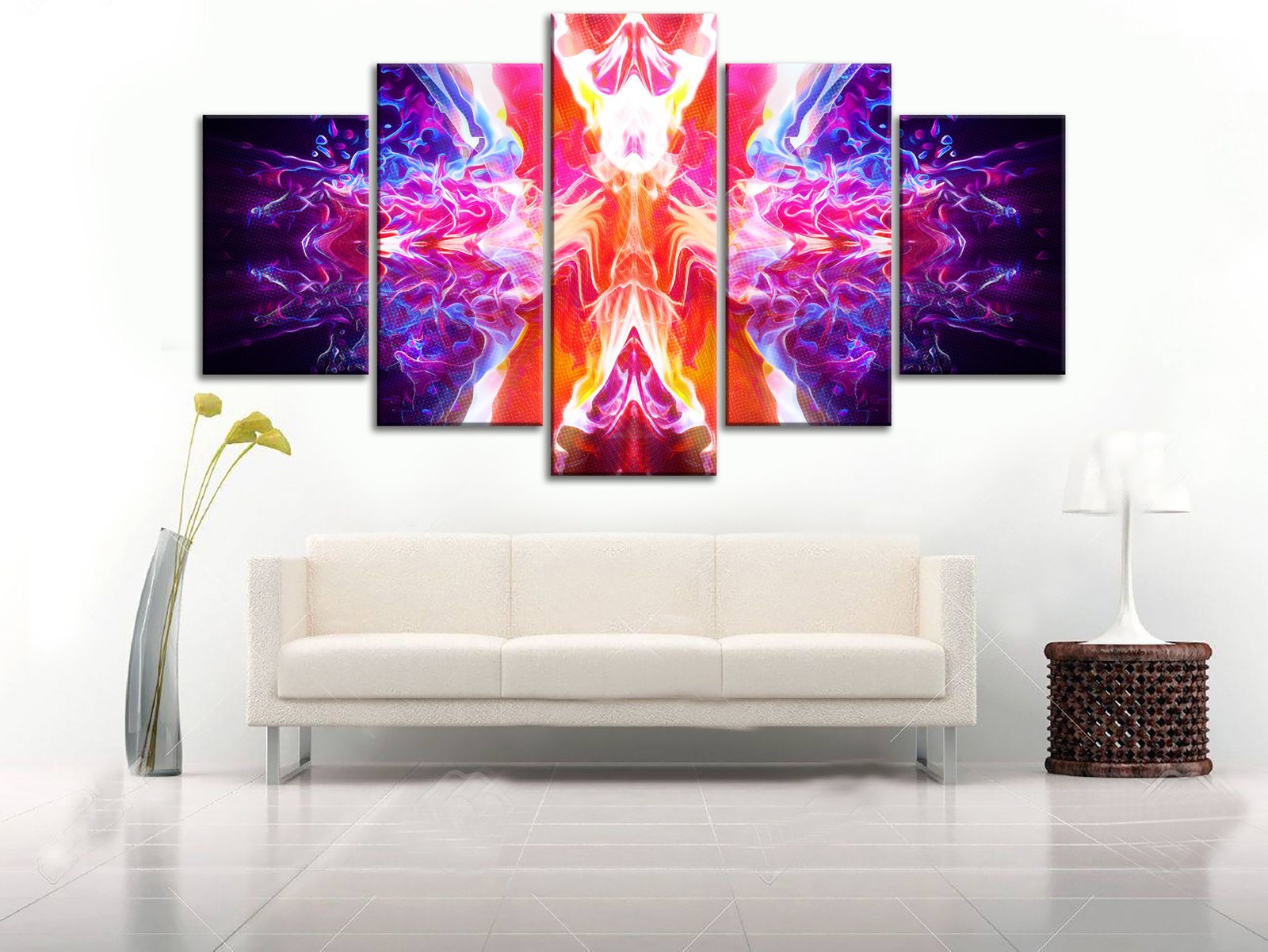 Tableau canvas kaléidoscope abstrait 5 pièces — kaléidoscope abstrait symétrique