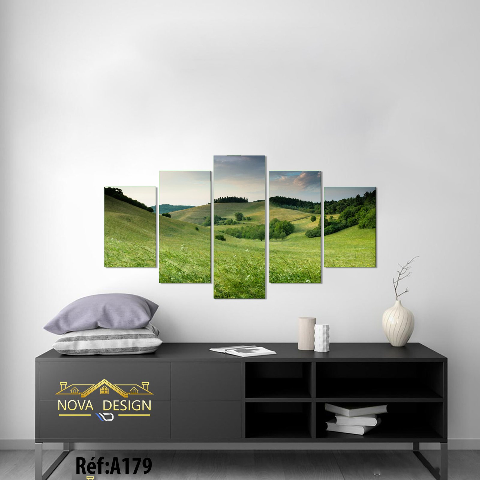 Tableau canvas 5 pièces – Collines verdoyantes — collines verdoyantes