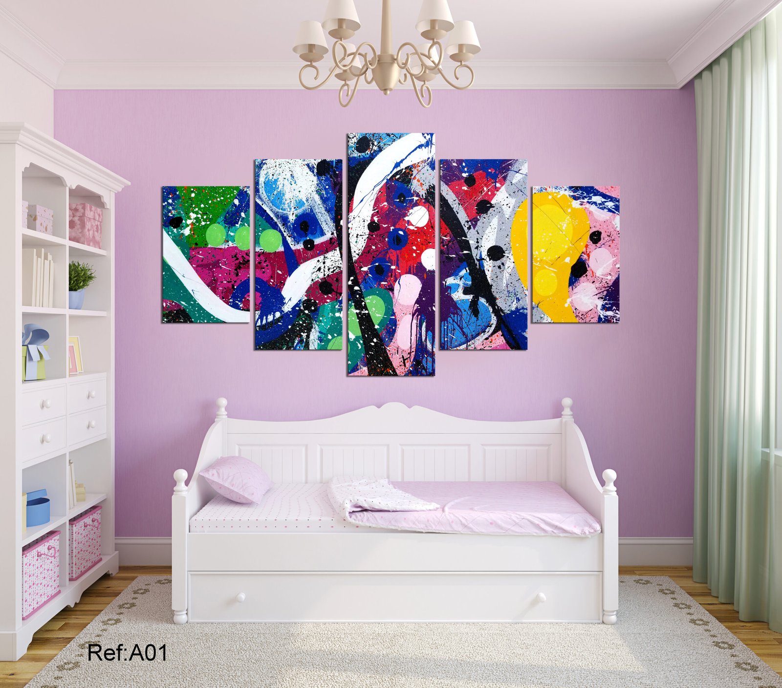 Tableau canvas 5 panneaux abstrait coloré