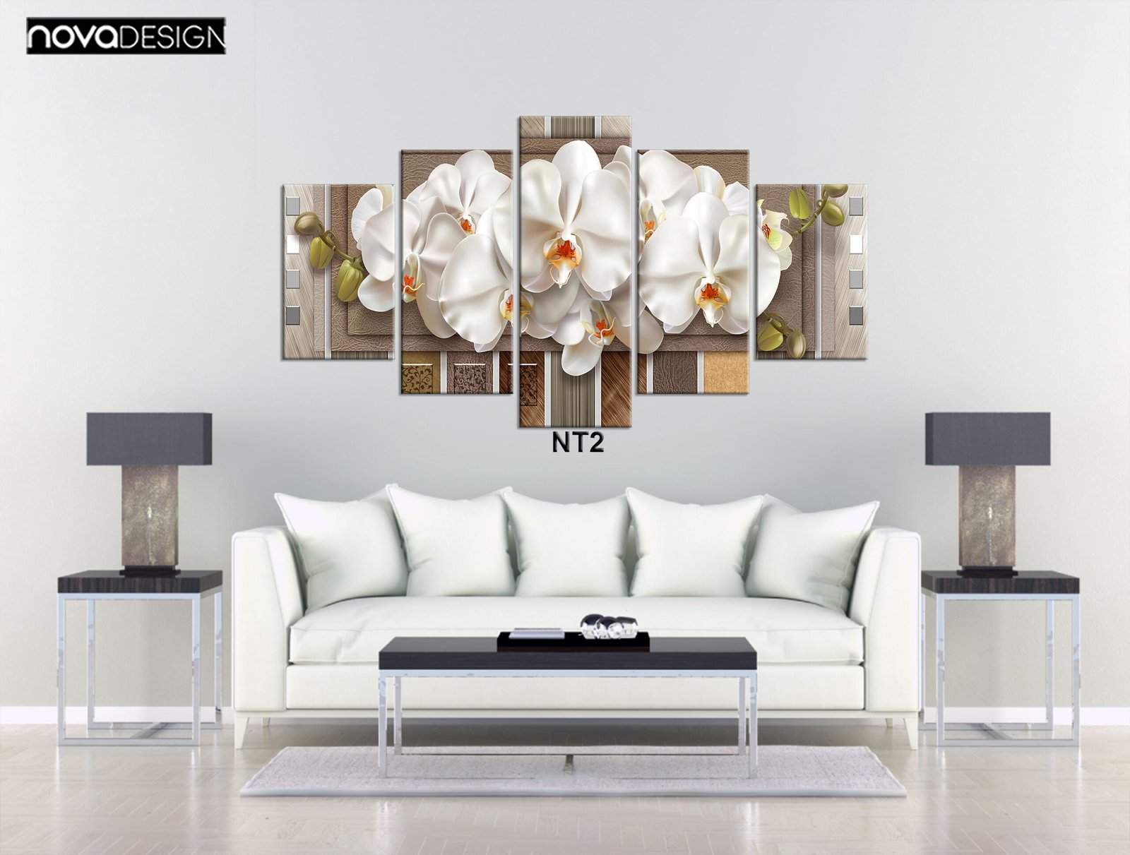 Tableau canvas orchidées blanches 5 pièces
