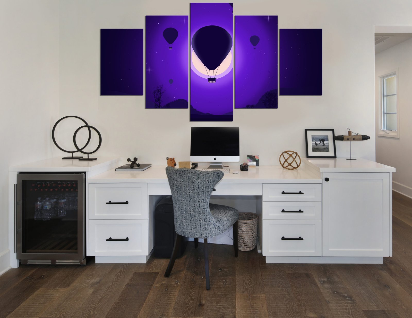 Tableau canvas 5 pièces montgolfières violettes — montgolfières
