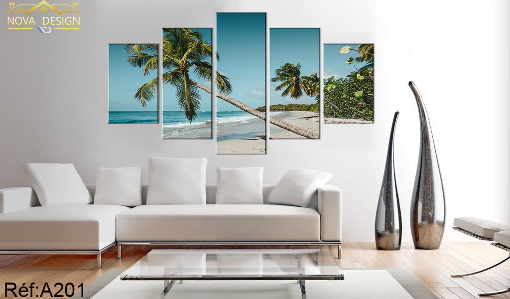 Tableau canvas 5 pièces palmier plage tropicale — palmier sur plage tropicale
