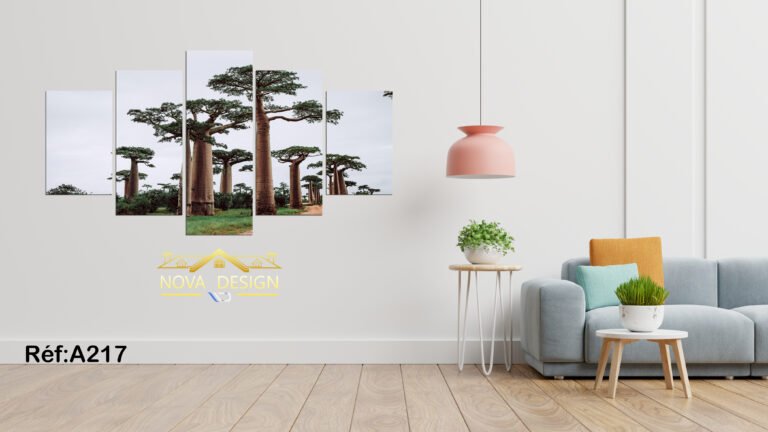 Tableau canvas 5 pièces Baobabs photoréalistes
