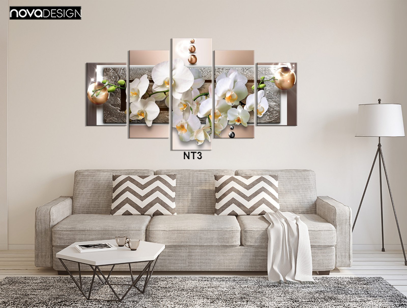 Tableau canvas 5 pièces orchidées blanches