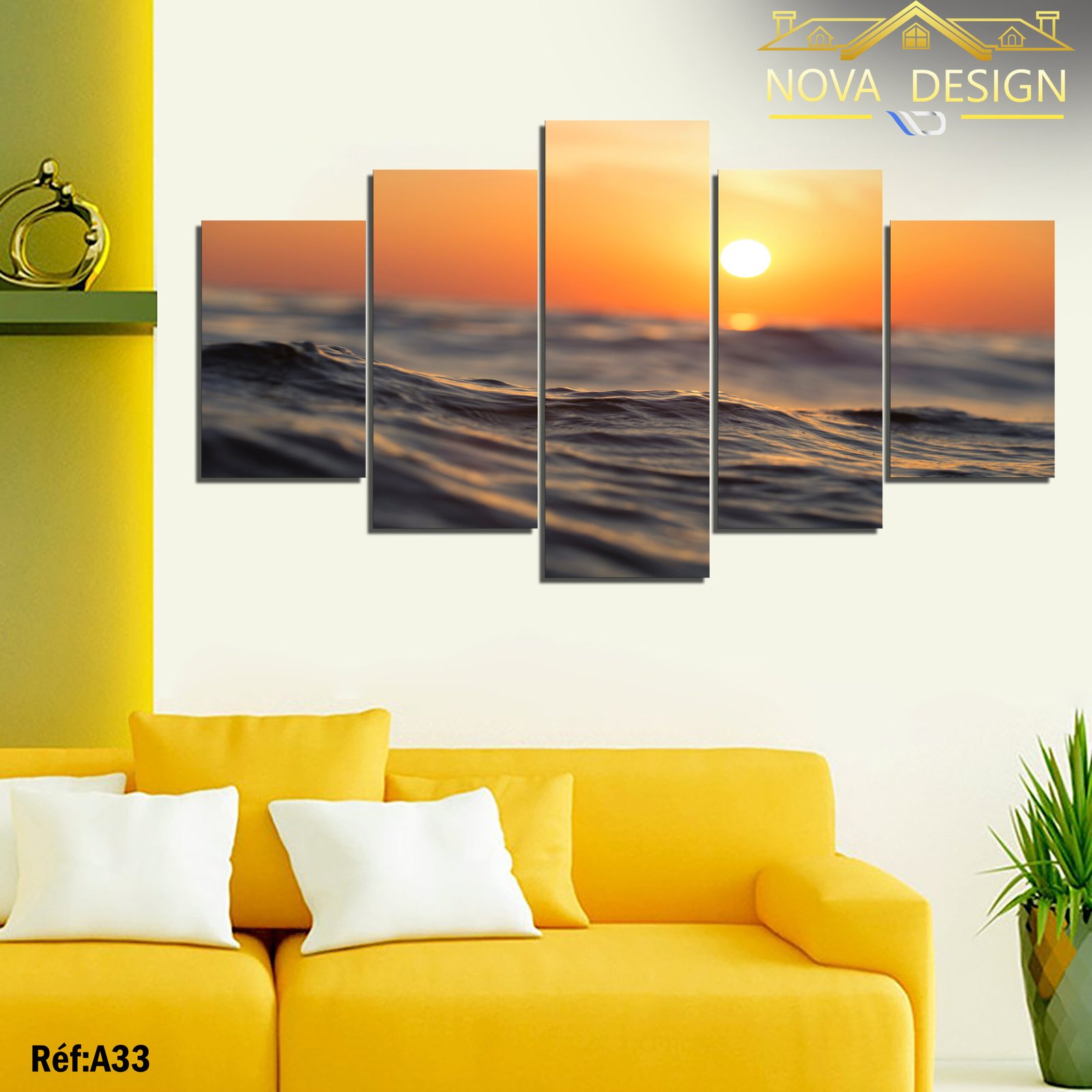 Tableau canvas coucher de soleil sur l'océan 5 pièces — coucher de soleil sur l'océan