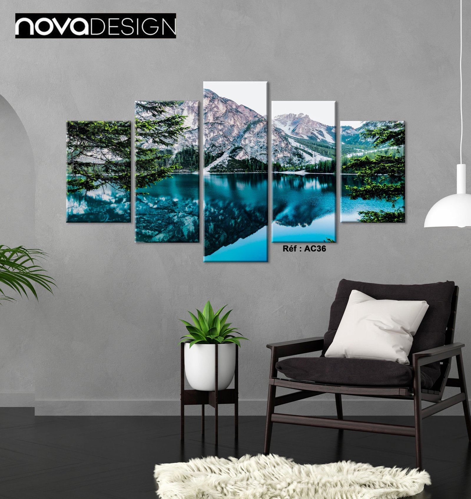 Tableau canvas 5 pièces - Montagne et lac
