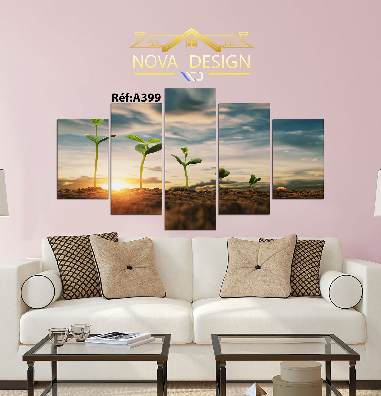 Tableau canvas 5 pièces pousses de plantes — pousses de plantes