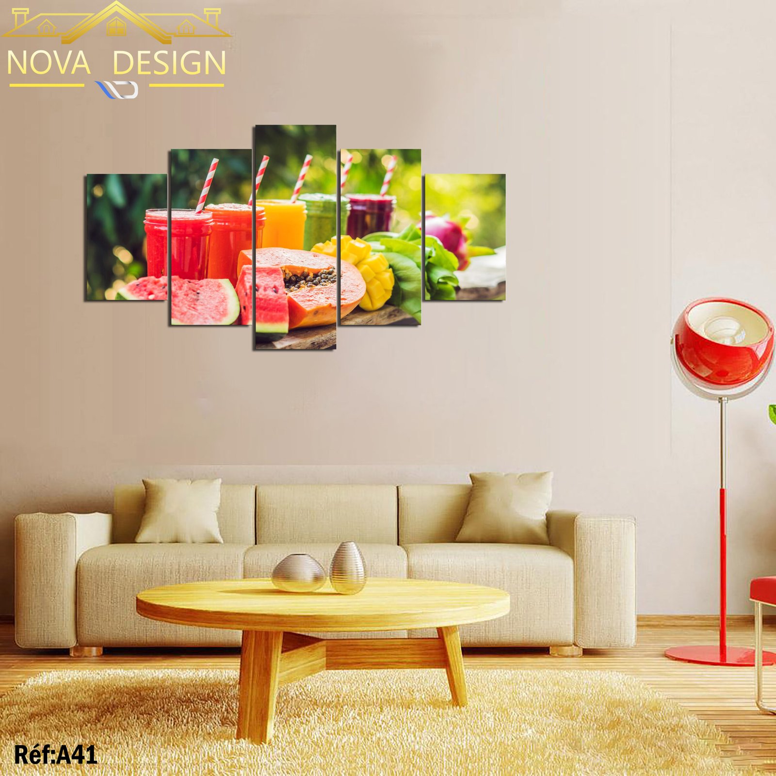 Tableau canvas 5 pièces jus de fruits frais — jus de fruits frais
