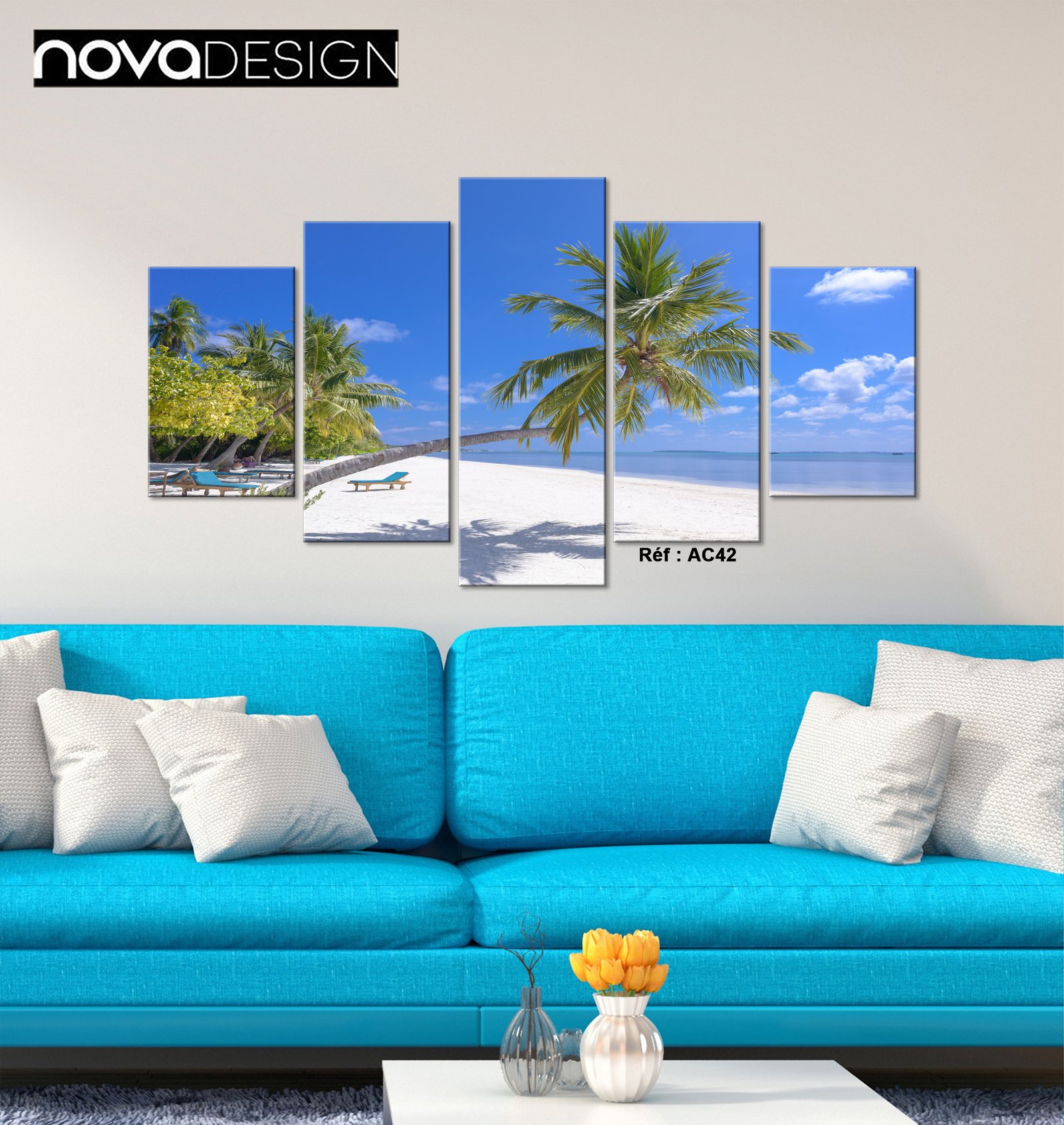 Tableau canvas plage tropicale 5 panneaux