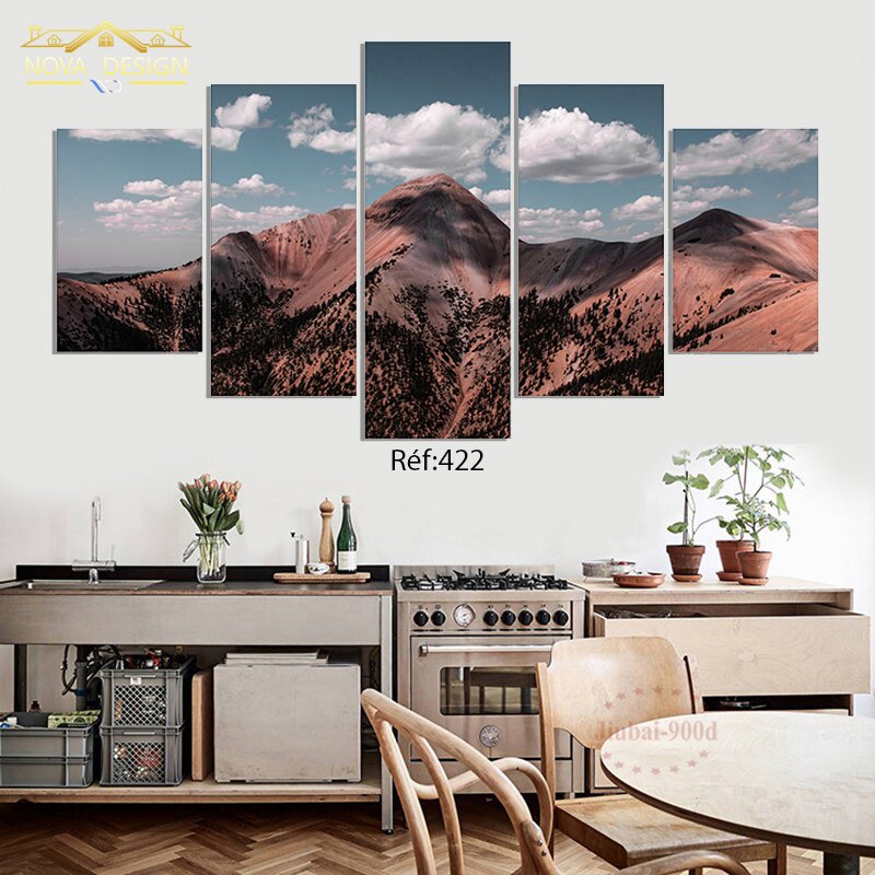 Tableau canvas 5 pièces Montagne rouge — chaîne de montagnes rouges