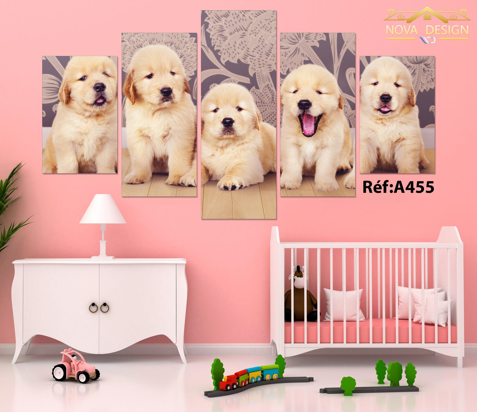 Tableau canvas 5 pièces Golden Retriever chiots — golden retriever chiots