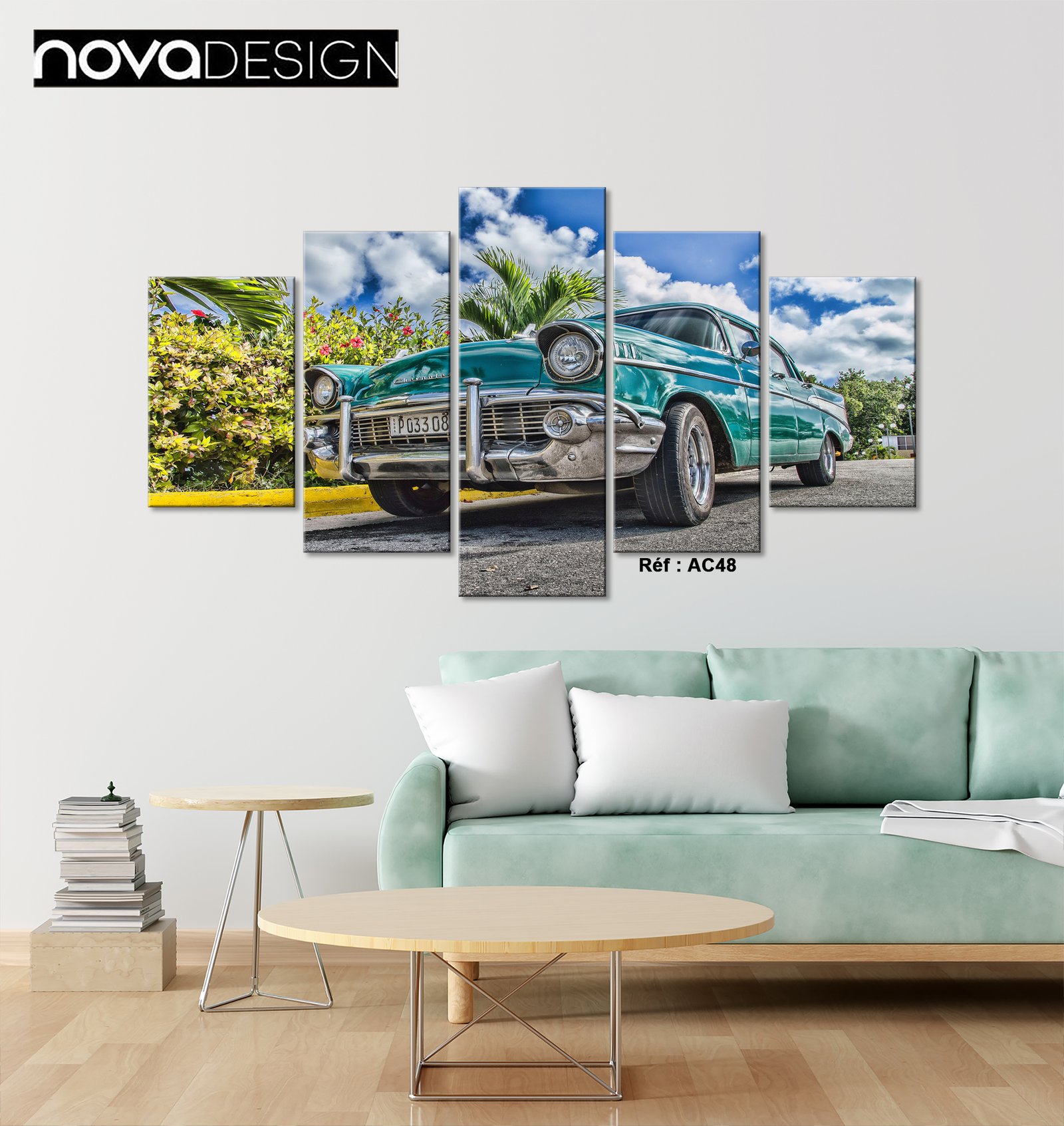 Tableau canvas vintage teal 5 pièces