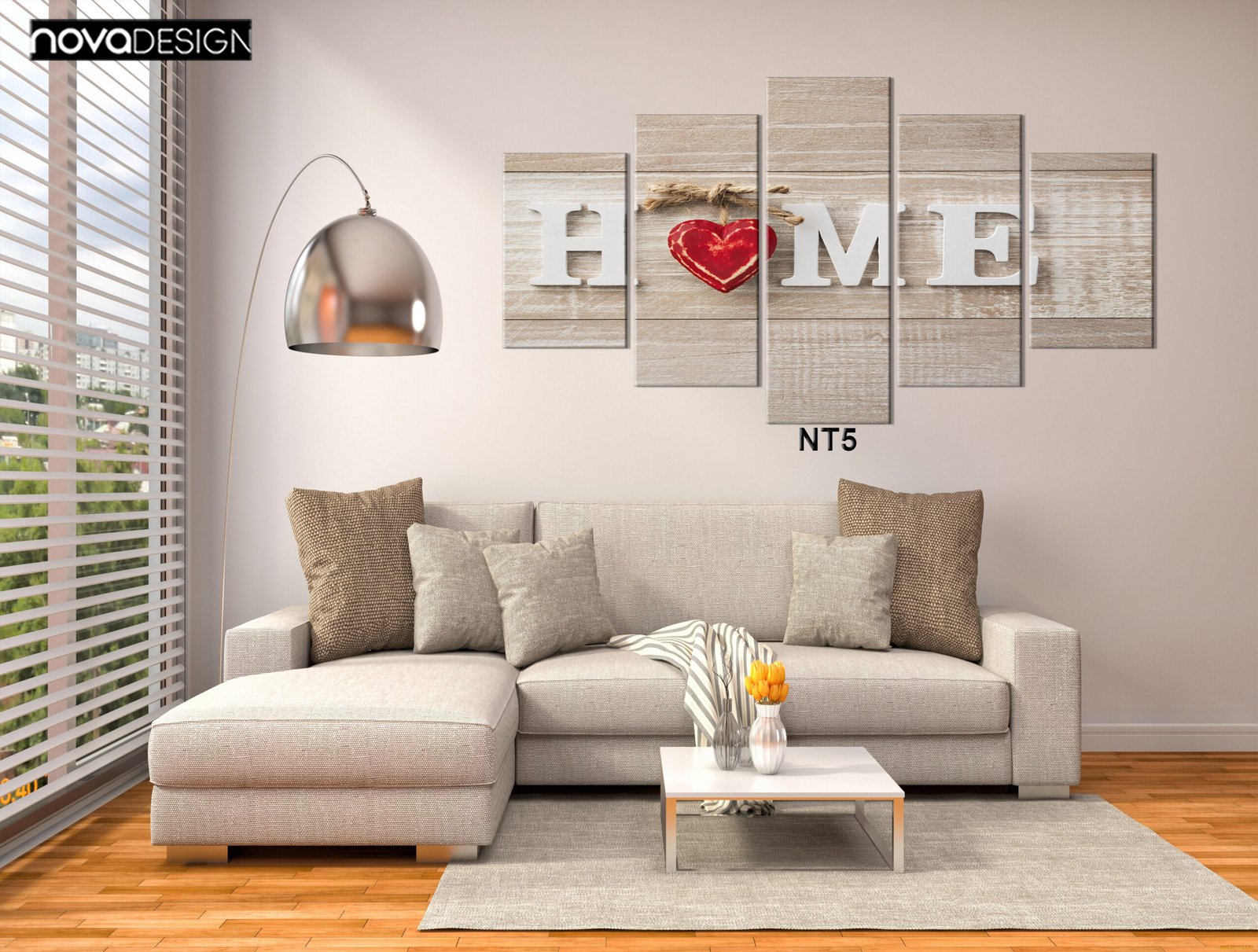 Tableau canvas HOME cœur 5 pièces
