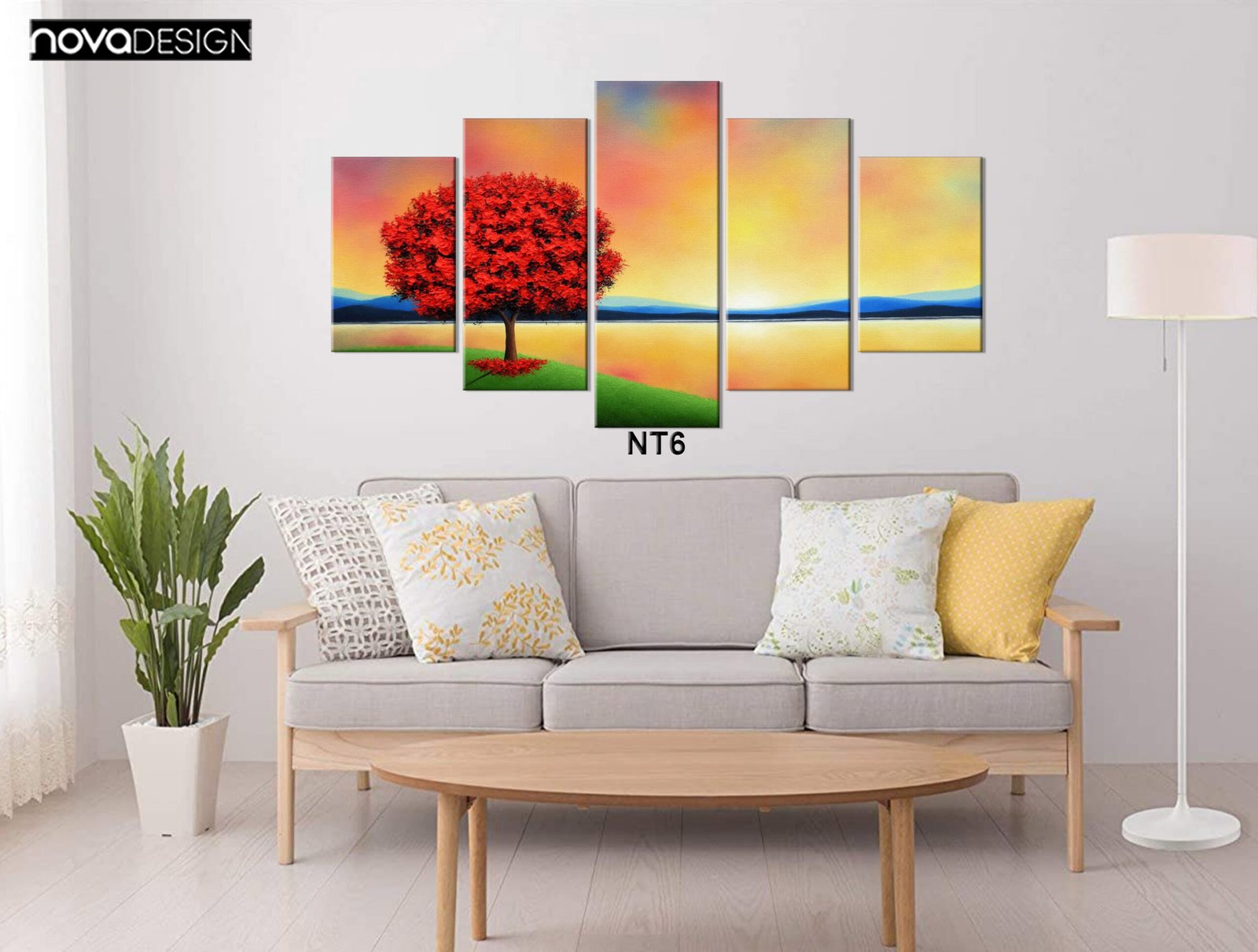 Tableau canvas Arbre rouge 5 pièces