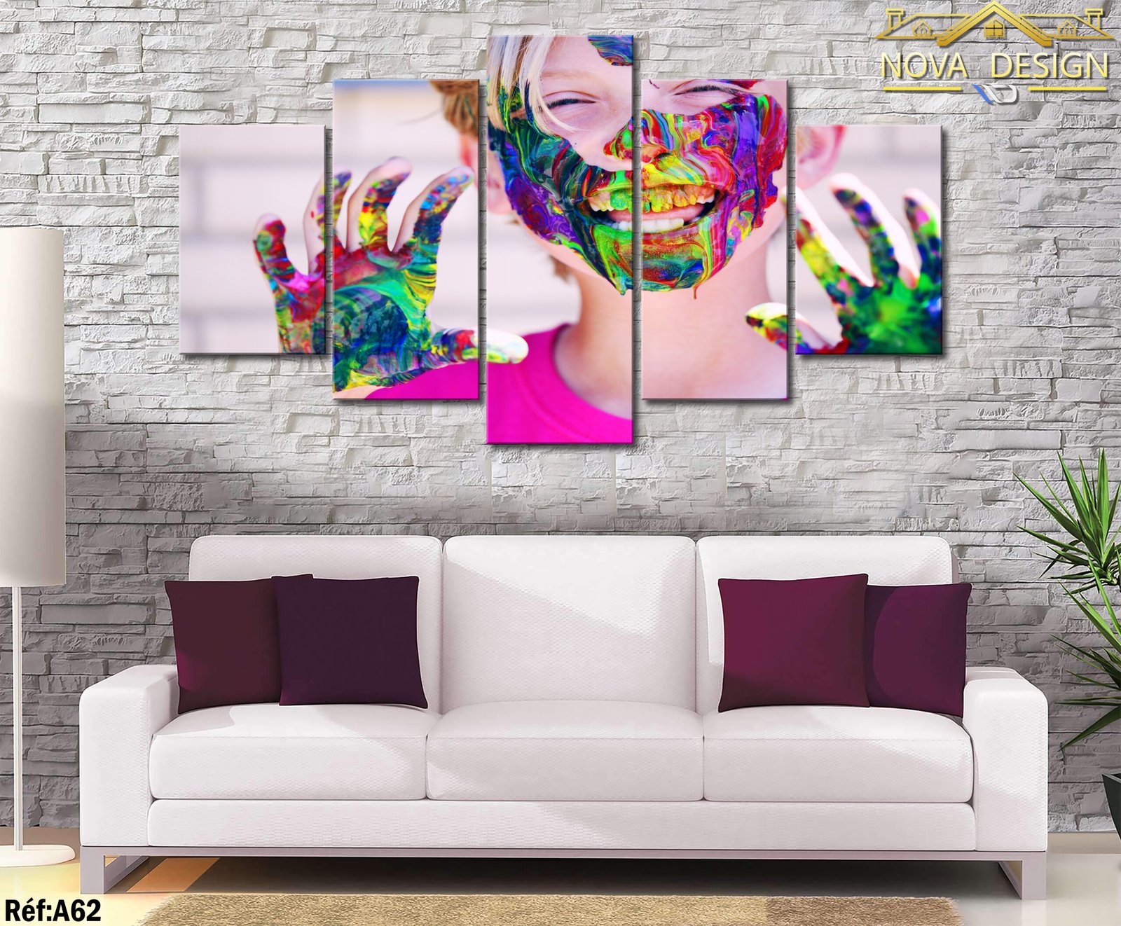 Tableau canvas 5 pièces enfant peinture arc-en-ciel — enfant peinture arc-en-ciel