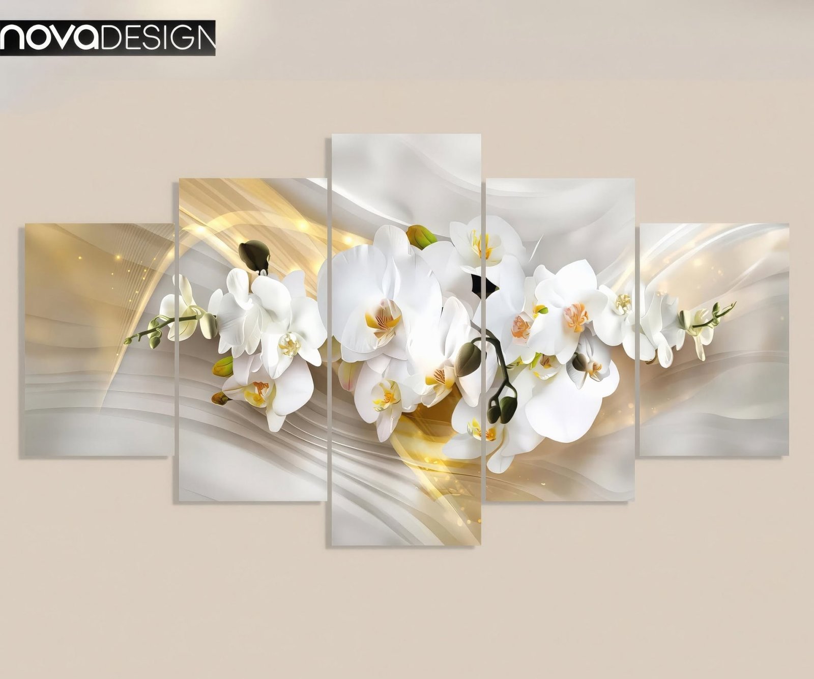 Tableau canvas 5 pièces orchidées 144x77 cm — orchidées blanches