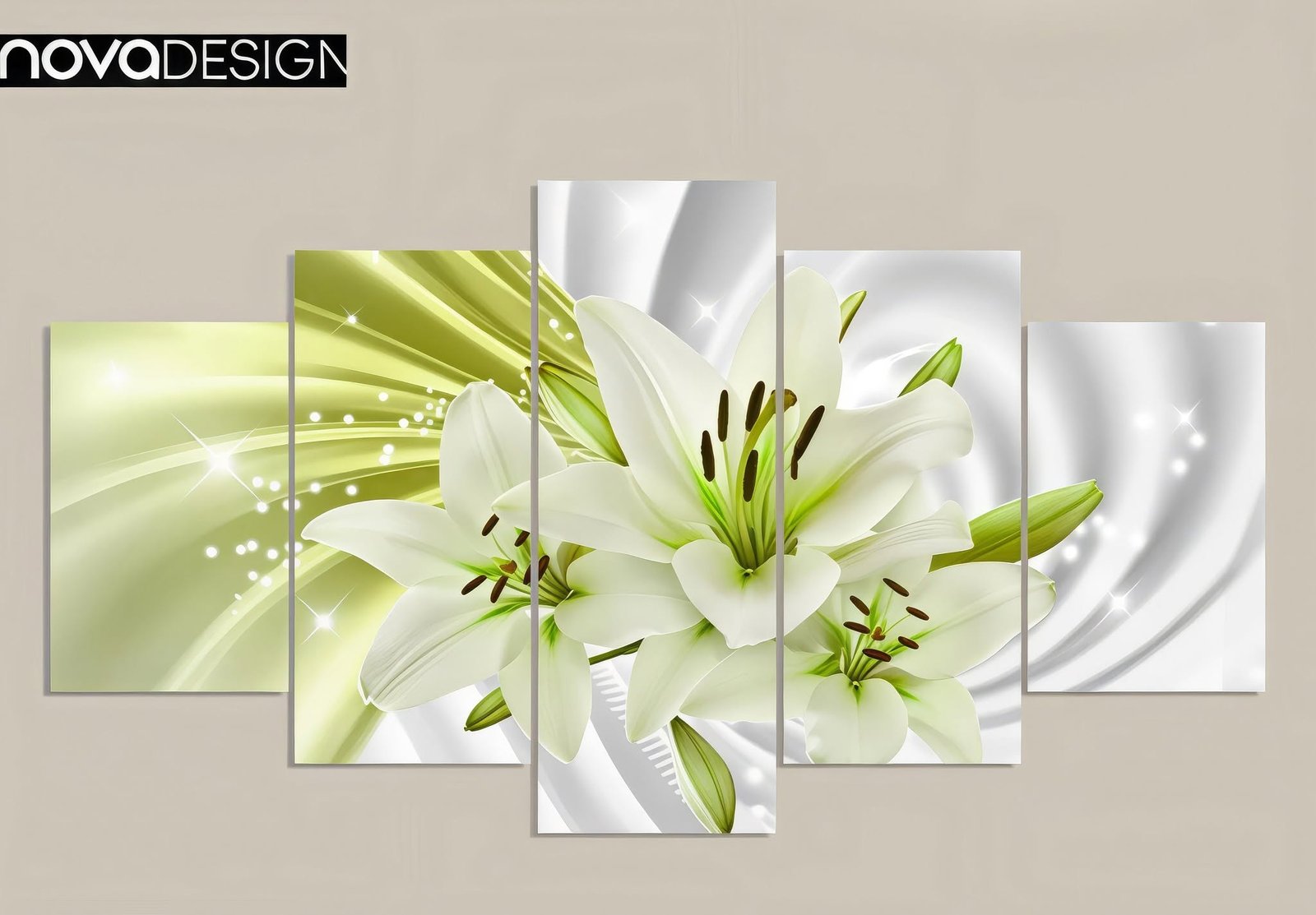 Tableau canvas 5 pièces Lys blancs 144x77 cm — lys blancs