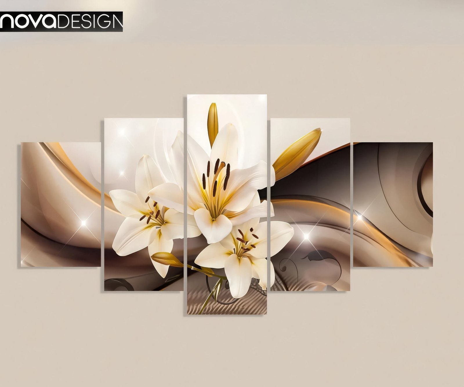 Tableaux Lys blancs contemporain 5 panneaux 144x77 cm — lys blancs