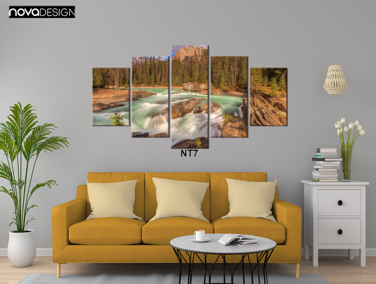 Tableau canvas 5 pièces – Rapides turquoise et forêt
