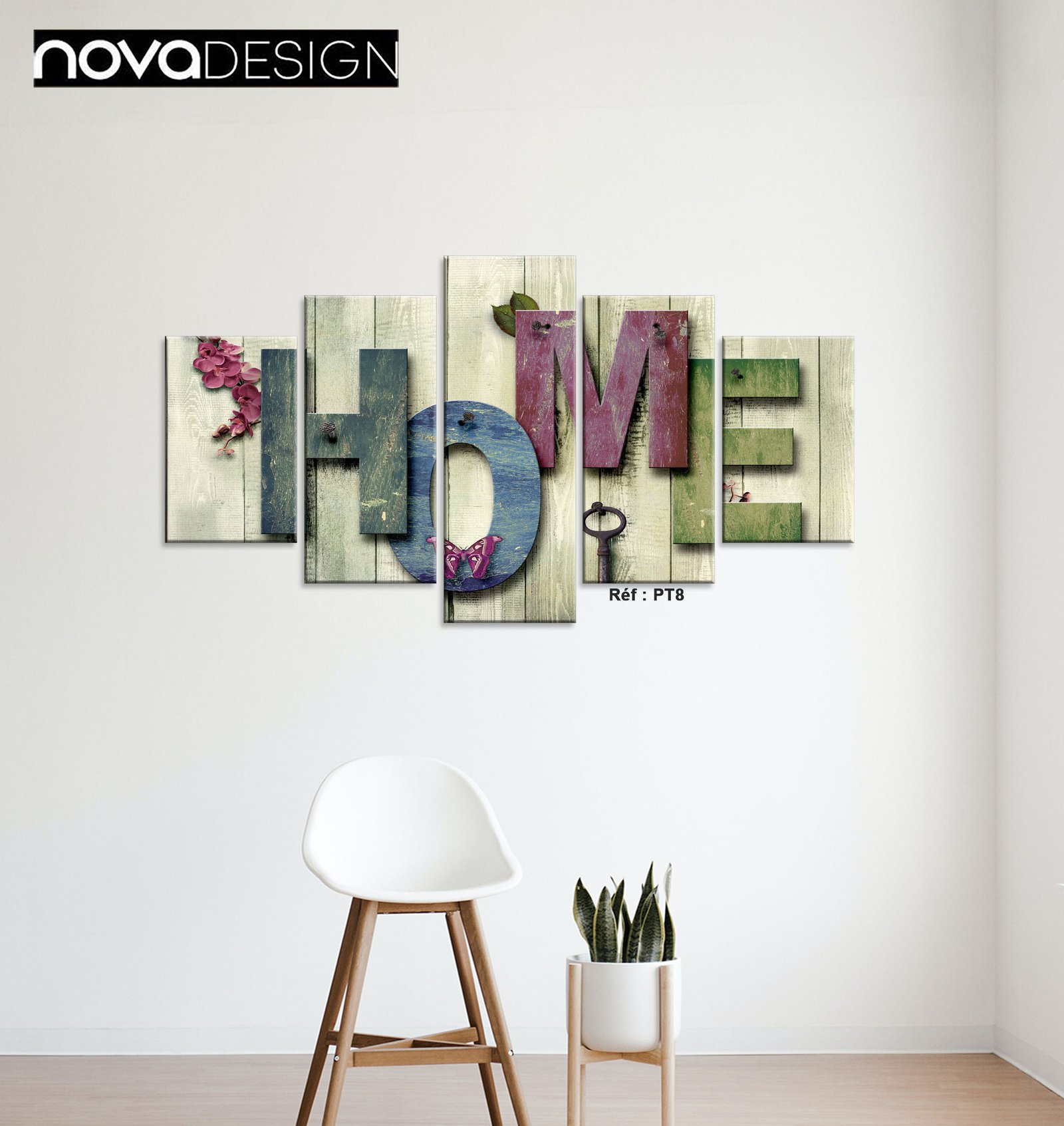 Tableau canvas HOME rustique 5 panneaux