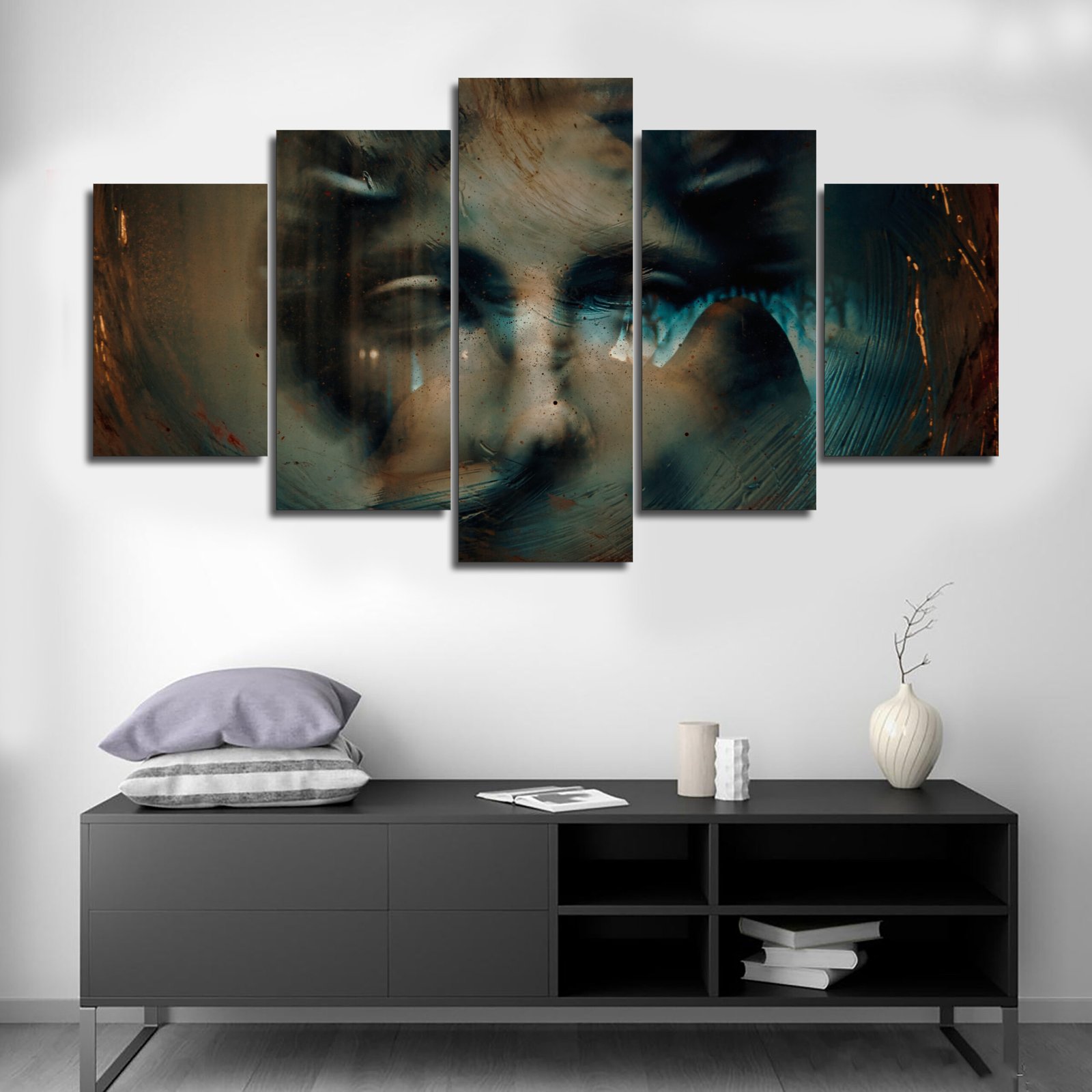 Tableau canvas abstrait visage 5 panneaux — visage abstrait