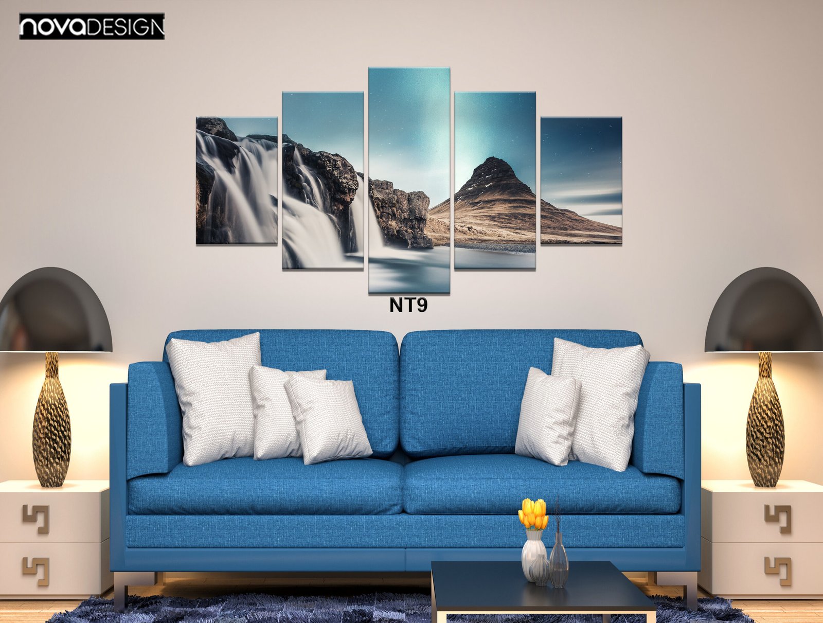 Tableau canvas 5 pièces cascade et montagne