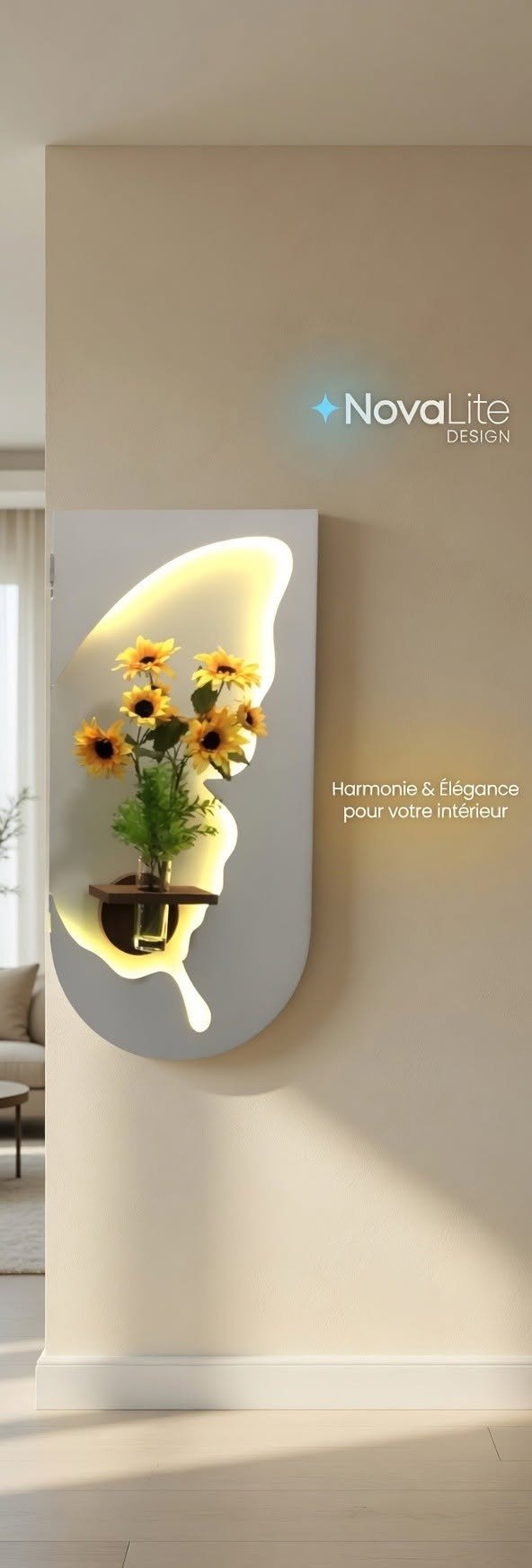 Tableau lumineux MDF fleurs design biophilique Papillon