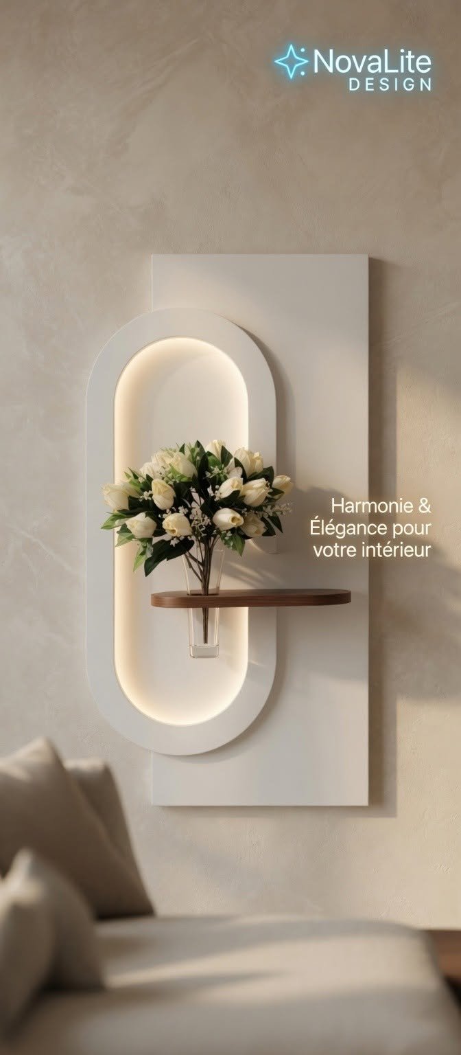 Tableau lumineux MDF fleurs design biophilique